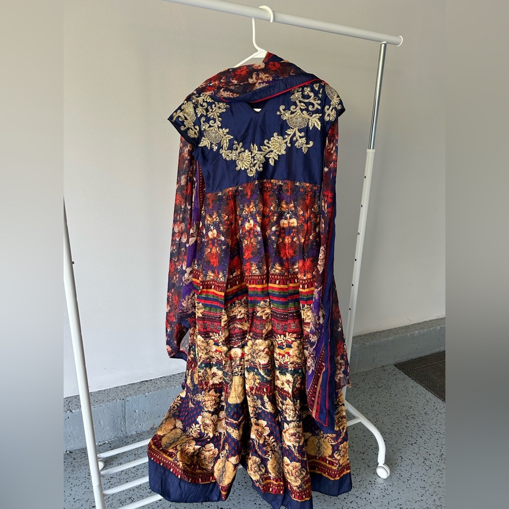 Indian Floral Multicolor Embroidered Maxi Dress
